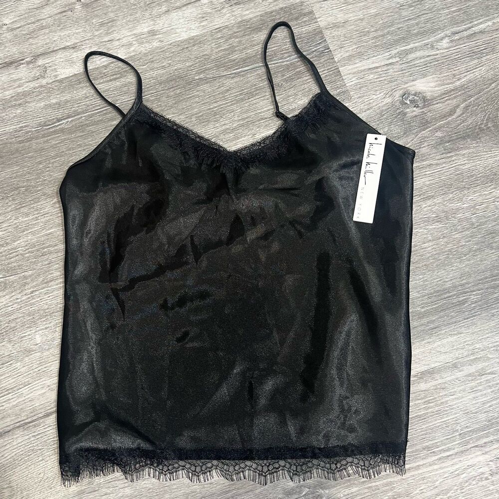 Whimsical goth y2k Black Lace Lined Camisole Spaghetti Strap Large NWT 1171C